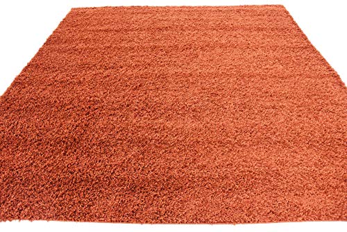 Unique Loom Solid Shag Collection Area Rug (8' Square, Terracotta) - color: Terracotta, size: 8' x 8' (Square)
