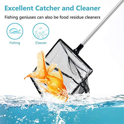 Aquarium Fish Net, 5 Inch Fine Mesh Fish Tank with Extendable 9-24 inch Long Handle - size: 5 inch