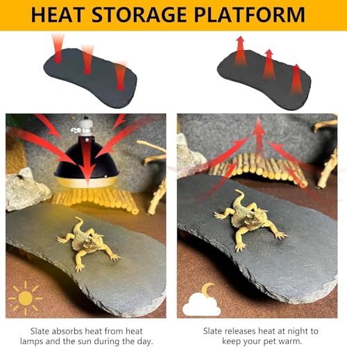 Reptile Basking Platform 11''x5.5'' Turtle Rock Plate Feeding Food Bowl Dish Feed Slate Tortoise Bathing Resting Slab for Lizard Gecko Bearded Dragon Chameleon Snake Frog-2Pcs - size: 11''x5.5''(2PCS)