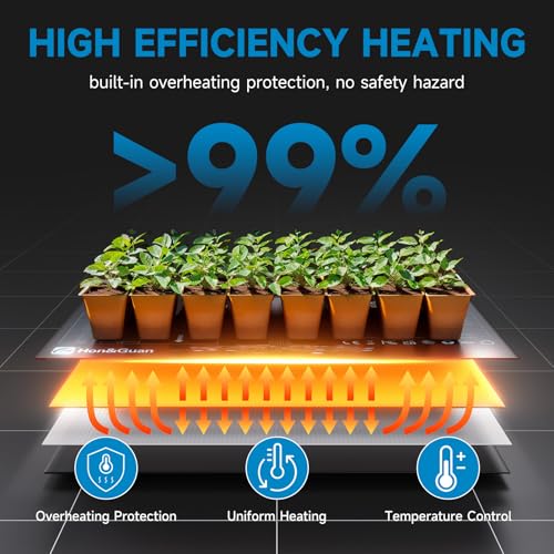 Hon&Guan 2 Packs 10"x 20.75" Seedling Heat Mat with Digital Thermostat | PVC/PET layers, IP67 surface, 41-113°F control, 0-24h timer, overheating protection, for seedlings, brewing and reptiles - size: 10"x 20.75" 2 Pack