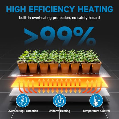 Hon&Guan 2 Packs 10"x 20.75" Seedling Heat Mat with Digital Thermostat | PVC/PET layers, IP67 surface, 41-113°F control, 0-24h timer, overheating protection, for seedlings, brewing and reptiles - size: 10"x 20.75" 2 Pack