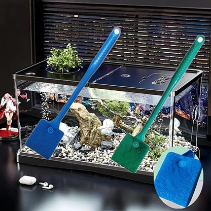 Fish Tank Cleaning Tool and Manual Fish Tank Water Exchanger Dropper, Aquarium Double-Sided Sponge Brush, Algae Scraper With Long Handle Scrubber (M)