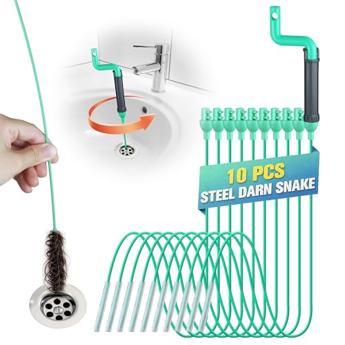 Drain Clog Remover Tool, 30-Inch Hair Clog Remover, Plumbing Snake Auger with Rotating Handle, Flexible Steel Shower Drain Snake for Cleaning Shower, Bath Tub, Easy to Use on Most Home-10 Pack