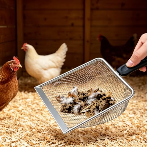 2 Pack Chicken Poop Scooper, 5.5" Metal Mesh Shovel | 3.8mm & 5mm Mesh Metal Chicken Coop Rake and Scoop Tool, Ideal for Poultry Housing, Cat Litter Boxes and Sand Sifting