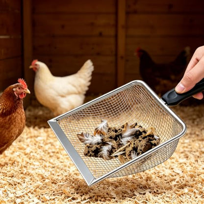 2 Pack Chicken Poop Scooper, 5.5" Metal Mesh Shovel | 3.8mm & 5mm Mesh Metal Chicken Coop Rake and Scoop Tool, Ideal for Poultry Housing, Cat Litter Boxes and Sand Sifting