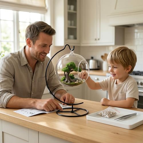 DIY Glass Globe Terrarium-Style Decor Kit, 11-Piece Mini Micro Landscape Ornament Set for Desk, Home & Office - Thoughtful Indoor Gift for Home & Office Decor