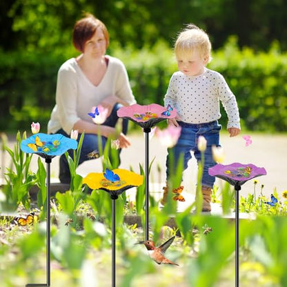 4 Pack Metal Bee Butterfly Watering Station for Garden | With Glass Marbles, Flower Design,Bee Butterfly Feeder for Outdoor Yard Patio Decor,Yellow Pink Purple Blue - style: 4 PCS-Blue & Yellow & Pink & Purple