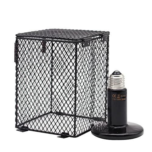 Reptile Lampshade Heating Lamp Shade 100W Ceramic Lamp & Cubiod Heater Guard Anti Scald for Lizards Spider and Amphibians Tortoises Gecko