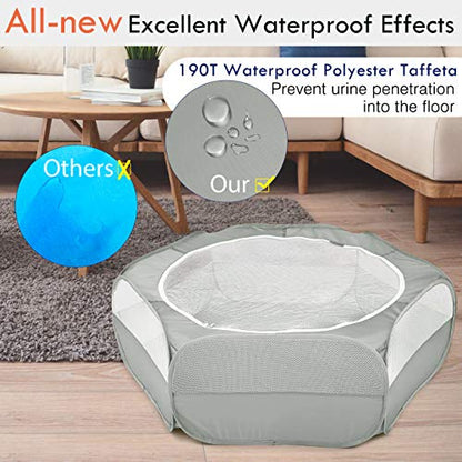 Pawaboo Small Animal Playpen with Zippered Cover,Light Gray | Portable pop-up pet tent for supervised rabbits, guinea pigs, chicks and kittens; water-resistant bottom and 3 metal rods - color: B-Gray