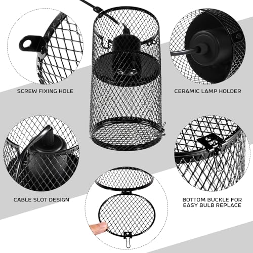1 Pcs Reptile Heat Lamp Guard with 150W Ceramic Heat Emitter Basking Anti Scald Heating Lamp Holder Mesh Cage Reptile Protection Lampshades for Lizard Snake Chick, Bulb Not Included (Black) - color: Black