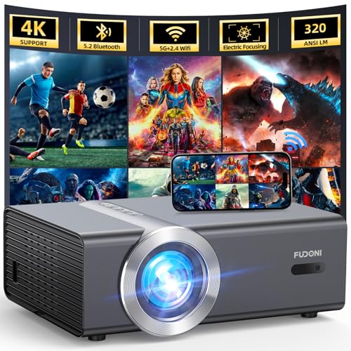 FUDONI 320ANSI True Native 1080P Projector, Electric Focus Auto Keystone | WiFi Bluetooth Outdoor Home Theater Projector, 4K Supported, for Bedroom|Classroom|Church|Camping|RV|Business - color: grey black