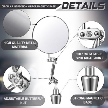 Kingdder 2pcs 3.15inch Inspection Mirrors Magnetic Base with Adjustable Arm | Round Swivel Angle Ball Joint, for Welding, Machine Maintenance, for Technicians, Auto Mechanics - size: 3.15 Inch