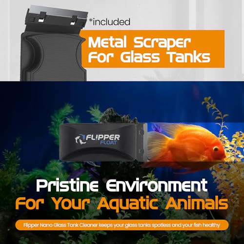 Flipper Cleaner Float - 2-in-1 Floating Magnetic Aquarium Glass Cleaner - Fish Tank Cleaner - Scrubber & Scraper Aquarium Cleaning Tools - Floating Fish Tank Cleaner, Standard - size: Standard – 1/4" to 1/2"