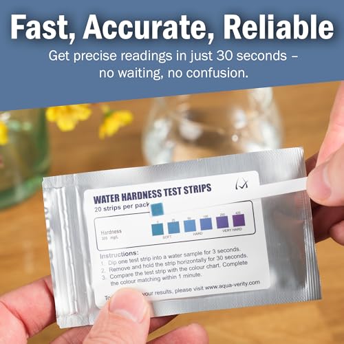 Water Hardness Test Strips – Pack of 20 – Fast & Accurate Results in 30 Seconds – Water Hardness Test Kit for Calcium & Magnesium Levels – Tap, Aquariums, Pools, Hot Tubs, and Appliances | Get Reliable and Fast Results in 30 Seconds – Hard Water Testing K
