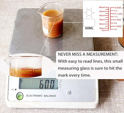 High Borosilicate Glass Measuring Cup-V-Shaped Spout，Glass Measuring Beaker for Kitchen or Restaurant, Easy to Read, 60 ML (2 Oz)-Pack of 2 - size: 60ml (2oz) - Pack of 2