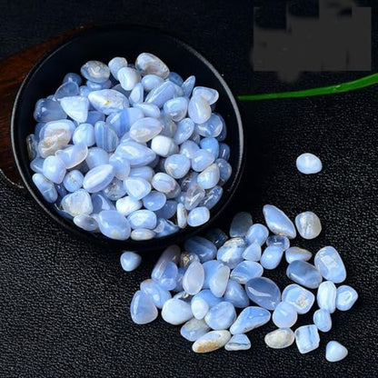 Erliway 7-9mm Blue Chalcedony Healing Crystal Chips for Crafts, 100g | Natural Crushed Crystal Stones Tumbled Chips for Vase Filler Aquarium Gravel, Meditation Chakra Balancing, Candle DIY Making - color: Blue Chalcedony