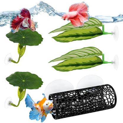 5PCS Betta Hammock & Fish Toys Set, Soft Aquarium Decor Plastic Plants