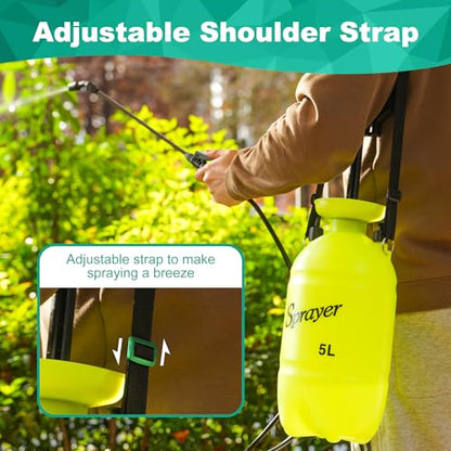 MaxWorks 51022 Pump-Action Garden Sprayer 5L/1.32 Gal with Adjustable Nozzle for Mist & Stream, Anti-Kink Hose, and Ergonomic Pump Handle for Plants, Pest Control, and Lawn Care - size: 5 Liters / Hose