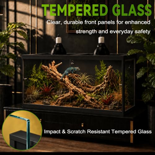 120 Gallon Reptile Tank, Bearded Dragon Tank, 4x2x2 Reptile Enclosure with Clear Tempered Glass Side Panels, Front Sliding Doors and Ventilated Mesh Roof, Black - color: Black