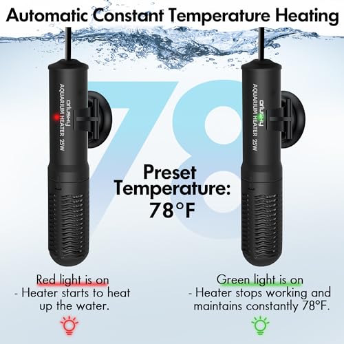Orlushy 25W Small Submersible Aquarium Heater, Constant Temperature Betta Fish Tank Heater of 78℉for 1-6 Gallons Freshwater & Saltwater Tanks - size: 25W