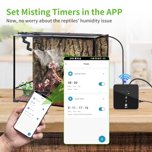 Reptile mister, WiFi reptile humidifier withAPP control, automatic mister for reptile tank,terrarium, adjustable 360° nozzle, self-priming pump, easy to use