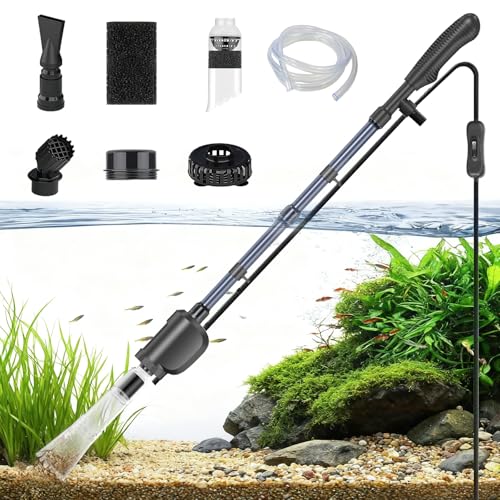 Electric Aquarium Gravel Cleaner, 36W 580 GPH Water Changer and Filter | Adjustable flow, 15 cm telescopic tube, 1.5 m hose, reusable sponge, low-water cleaning, and tool-free assembly