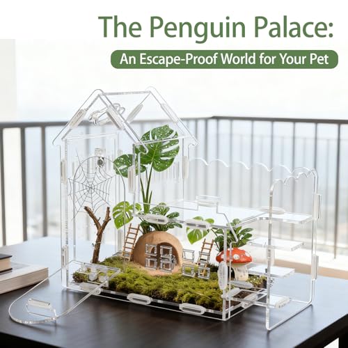 Magnetic Acrylic Terrarium for Jumping Spiders & Small Pets – Easy-Access Front Opening, Feeding Hole, Ideal for Reptiles, Tarantulas, Hermit Crabs & More