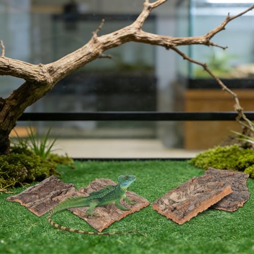 YARNOW Reptile Cork Bark Climbing Platform 4 Pack Terrarium Decor Snake Hide and Reptile Tank Accessories for Lizards Geckos Small Pets 5.11 X 1.49 X 0.39 in