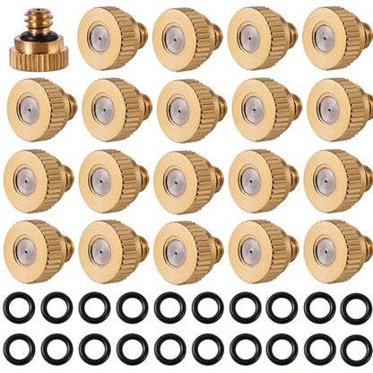 20 Pack Brass Misting Nozzles 10/24 UNC 0.012" (0.3mm) Orifice | Fine Mist Atomizing Spray Nozzles with 20Pcs O-Rings For Patio, RV, Greenhouse & Outdoor Cooling System - size: 20pc 0.3mm-Misting Nozzle With O Ring