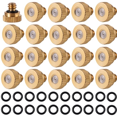 20 Pack Brass Misting Nozzles 10/24 UNC 0.012" (0.3mm) Orifice | Fine Mist Atomizing Spray Nozzles with 20Pcs O-Rings For Patio, RV, Greenhouse & Outdoor Cooling System - size: 20pc 0.3mm-Misting Nozzle With O Ring