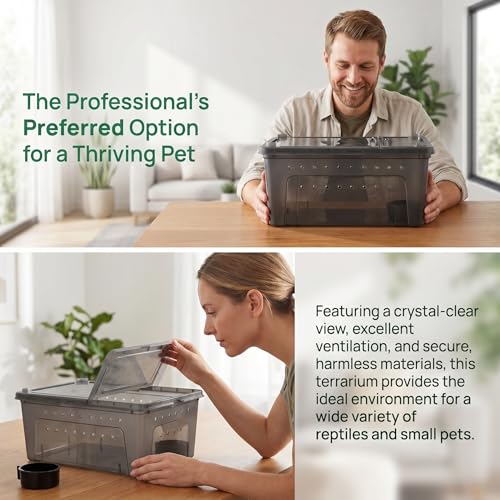 Kisangel Plastic Reptile Feeding Box Adjustable Environment Settings and Visibility, Reptile Travel Carrier Suitable for Spider, Centipede, Lizard, and Snake Habitat