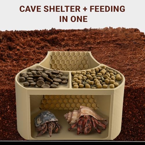 Hermit Crab Habitat Shelter with Dual Food Bowls, 2-in-1 Cave Shelter & Feeding Dish, Textured Climbing Ramp & Viewing Window, Hermit Crab Accessories for Habitat & Tank Setup (Sand) - color: Sand