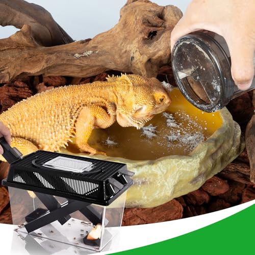REPTI ZOO Reptile Cricket Keeper & Mixer Combo Kit, Reptile Cricket Calcium Powder Feeder, Feeding Dispenser Shaker for Bearded Dragon Gecko Lizards Chameleon Snake