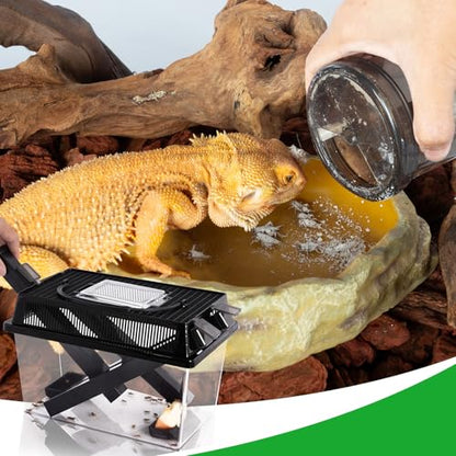 REPTI ZOO Reptile Cricket Keeper & Mixer Combo Kit, Reptile Cricket Calcium Powder Feeder, Feeding Dispenser Shaker for Bearded Dragon Gecko Lizards Chameleon Snake