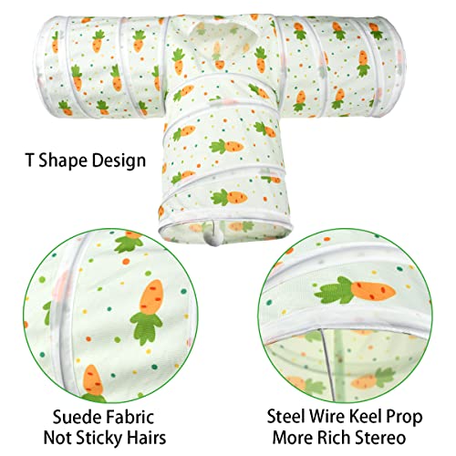Bunny Rabbit Tunnels Rabbit Cat 3 Way Collapsible Tunnel with Cute Carrot Patterns Small Pet Hideout Activity Tunnel Tube Toy for Bunny Kitten Cat Dwarf Guinea Pig T Shape