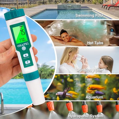 Pool Salt Tester pH and Salt Meter for Saltwater Pool pH Tester | Digital Salinity Tester 5 in 1 pH Salt TDS EC Temp Meter for Hydroponics Salt Meter for Swimming Pools Hot Tubs and Swim Spa