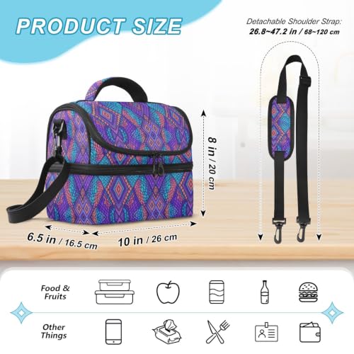 Emelivor Snake Skin Insulated Lunch Bag Container Tote for Student | 8L Double Deck,Large Lunch Box with Shoulder Strap,Thermal Meal Prep Cooler,Suitable for School Work Picnic Office Travel