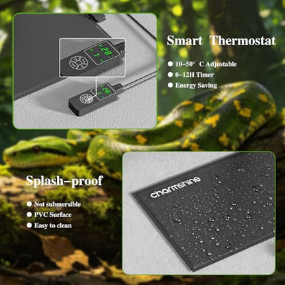 8 by 12-inch 16W Reptile Heating Pad Graphene with Temperature Control Reptile Tank Heat Pad Terrarium Under Tank Heater Mat for Snake Lizard Hermit Crab Reptiles Turtle Thermostat - size: 8"x12" 16W