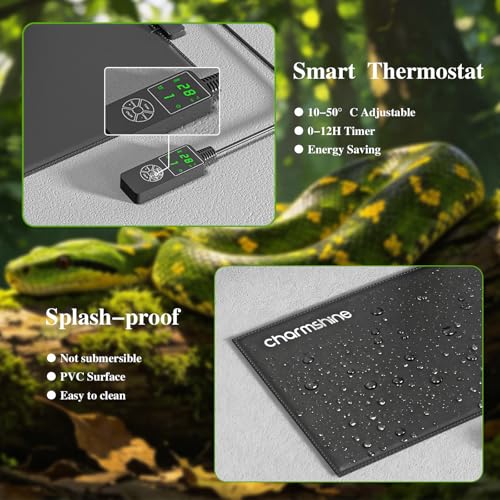 6 by 8-inch 7W Reptile Heating Pad Graphene with Temperature Control Reptile Tank Heat Pad Terrarium Under Tank Heater Mat for Snake Lizard Hermit Crab Reptiles Turtle Thermostat - size: 6"x8" 7W