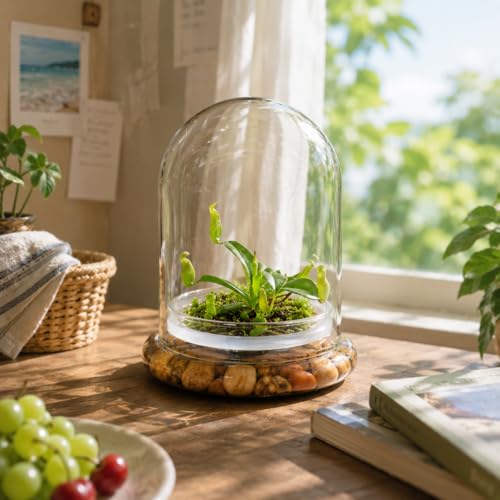 Maintenance Free Live Pitcher Plant (Nepenthes tobaica) Terrarium with Sundew Moss in Self Sustaining Glass Jar, Maintenance Free, Great Unique Gift and Home Décor, 100% Growth Guarantee