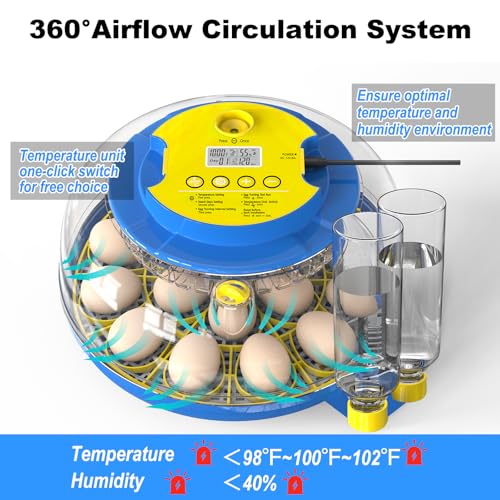 Cieex 18 Egg Incubator for Hatching Chicken, Quails, Ducks, Parrots, Geese with Automatic Egg Turning and Humidity Control, Blue & White ABS Terrarium Incubator