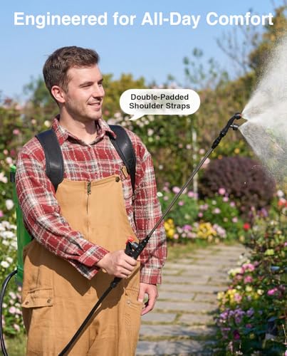 Taskstar Battery Powered Backpack Sprayer 4.2 Gallon for Lawn & Yard | 2X2000mAh Batteries, 0-100 PSI Adjustable Pressure, 32 Inch Telescopic Wand, 6 Nozzles for Garden, Farm & Tree - color: Green