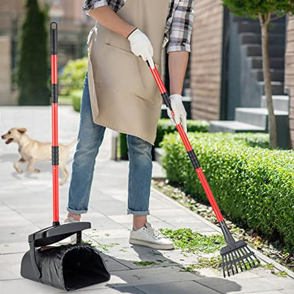 HUZSV Dog Pooper Scooper with Bag Attachment&Swivel Bin | Heavy Duty Metal Rake and Spade Set,Non-Breakable Poop Scoop for Large & Small Dogs ,100 Waste Bags for Grass, Dirt & Gravel