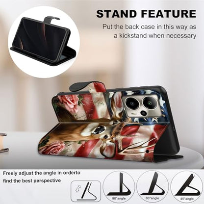for Cricket Outlast 5G 2024 Wallet case with RFID Blocking Credit Card Holder Kickstand, Folio Flip PU Leather Shockproof Protective Cover for AT&T Motivate Pro 5G, Flag Deer - color: Flag Deer