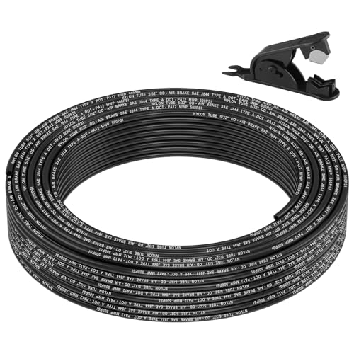 5/32" DOT Air Line, 100FT SAE J844 PA12 Nylon Air Tubing with Cutter | 5/32" DOT-Approved Brake Line, Flexible PA12 Nylon Tubing for Air Suspension Kit, Truck Trailer Brake System & Fluid Transfer - size: 5/32" OD 100FT