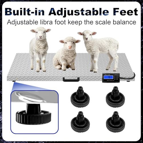 1100Lbs x 0.2Lbs Digital Livestock Scale Stainless Steel Non-Slip Platform Scale Electronic Heavy Duty Postal Shipping Scale for Large Pet Dog Goat Pig Cattle Sheep