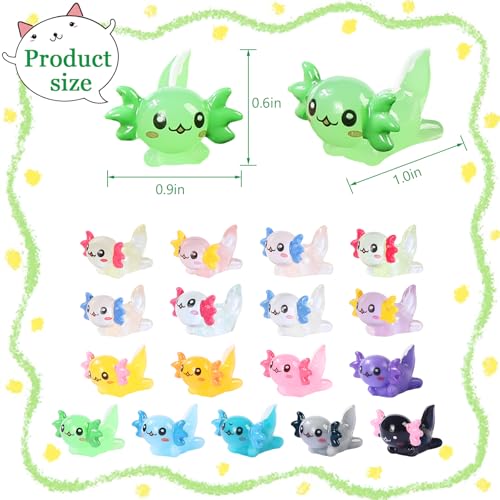 Luminous Mini Resin Axolotl 17 Glow Tiny Little Resin Axolotl hides Plastic Animals Digital Garden Miniature Landscape Aquarium Potting DIY Miniature Dollhouse Decor (51 PCS)