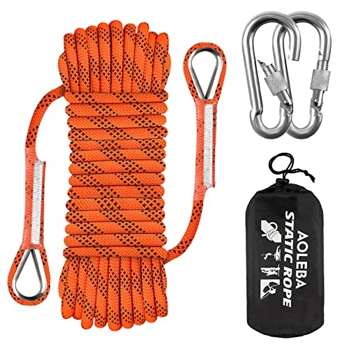 AOLEBA 10.5 mm Static Climbing Rope 10M(32ft) 20M(64ft) 30M(96ft) 50M(160ft) 70M(230ft) Outdoor Rock Climbing Rope, Escape Rope Ice Climbing Equipment Fire Rescue Parachute Rope - color: Camo Orange, size: 32ft