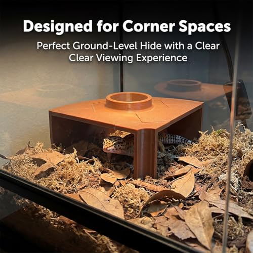 Reptile Corner Underground Cave Viewing Hide, Aquariums & Terrariums Decor, Hognose Snake, Corn Snake, Leopard Gecko Hideout Reptile Habitat Tank Enrichment (Brown)