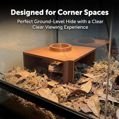 Reptile Corner Underground Cave Viewing Hide, Aquariums & Terrariums Decor, Hognose Snake, Corn Snake, Leopard Gecko Hideout Reptile Habitat Tank Enrichment (Brown)